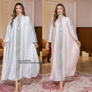 中东服饰优雅刺绣连衣裙迪拜长裙阿拉伯长袍女 dress Embroidered