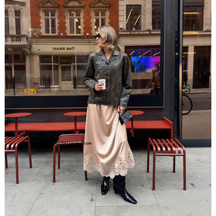 skirt midi 2026春夏欧美优雅气质百搭蕾丝花边a字半身裙 Lace