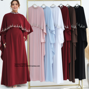 piece Two set 钉钻迪拜连衣裙长袍两件套 欧美阿拉伯大摆型大码