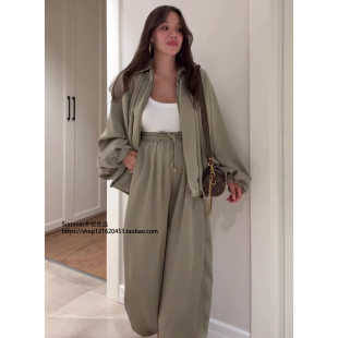 Zipper 套装 jacket and set 欧美时尚 pants 优雅翻领拉链外套长裤