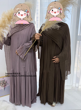 民族风褶皱开衫旅游外披含围巾两件套女 Wrinkled Robe Scarf Set