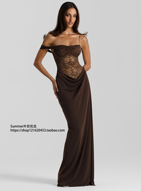 性感辣妹风吊带蕾丝连衣裙镂空长裙女Lace hollow camisole dress