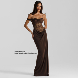 camisole dress hollow 性感辣妹风吊带蕾丝连衣裙镂空长裙女Lace