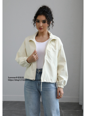 欧美2025秋时尚防水冲锋衣短款立领薄拉链外套windbreaker jacket