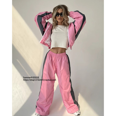 2025秋休闲撞色拉链开衫长裤套装