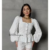 Sleeve 法式 Shirt 衬衣Jacquard Bubble 复古凸提花衬衫 方领泡泡袖