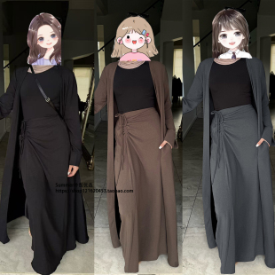 半身裙两件套 长袍开衫 开衫 set robe skirt Cardigan 中东迪拜时尚