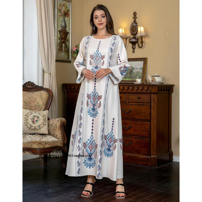 2025中东阿拉伯印花钉珠长袍长裙