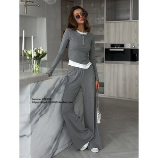 长袖长裤睡衣套装欧美2025春季假两件睡衣舒适家居服Homewear set