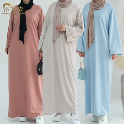 欧美直筒涤氨混纺纯色卫衣连衣裙