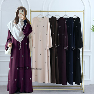 迪拜中东土耳其迪拜蝴蝶结刺绣阿拉伯连衣裙Bow dress embroidery