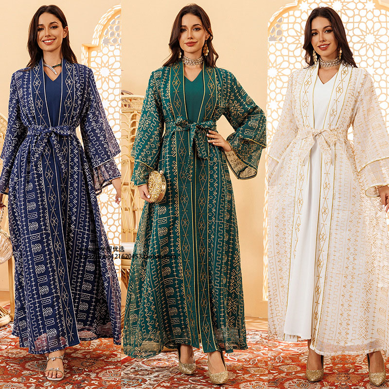 中东长袍网纱刺绣迪拜沙特连衣裙套装 Arab embroidered robe set