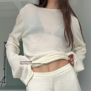 欧美镂空针织罩衫ins宽松长袖防晒薄款冰爽丝上衣 Knitted Hoodie