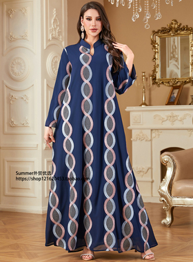 民族风服饰刺绣连衣裙宽松长裙女Arab women's dress