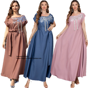 阿拉伯短袖长袍轻奢亮片连衣裙晚礼服 Light luxury sequin dress