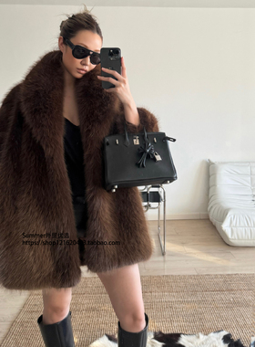 仿皮草大衣柔软蓬松狐狸毛青果领中长款保暖皮草外套2026Fur coat