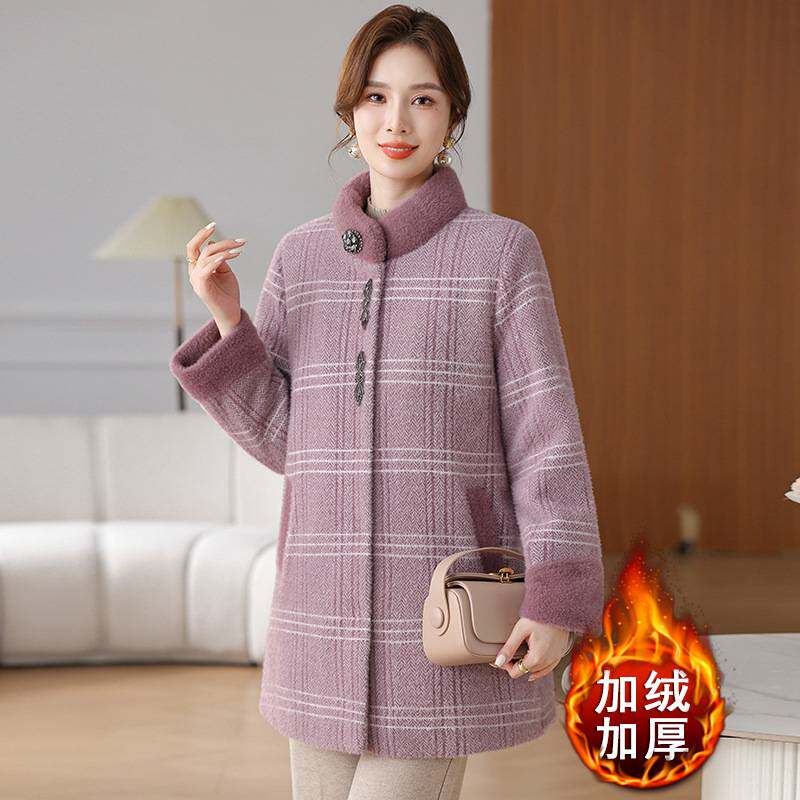 专柜官方中年女装高贵仿水貂绒中长款大衣妈妈秋冬装新款洋气加绒