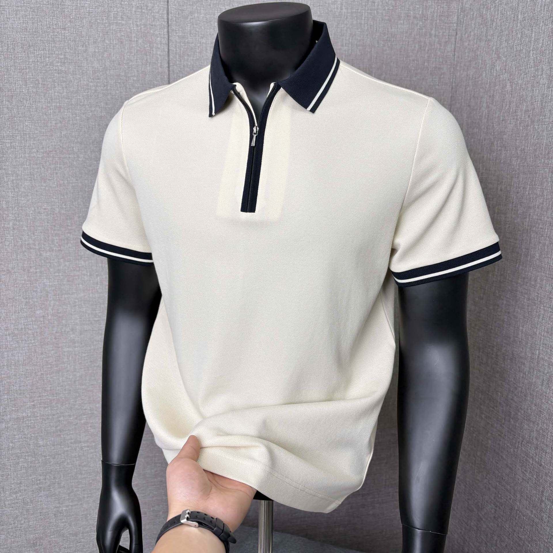 专柜官方2026夏季新款中年男士翻领半拉链纯色Polo休闲男士上衣服