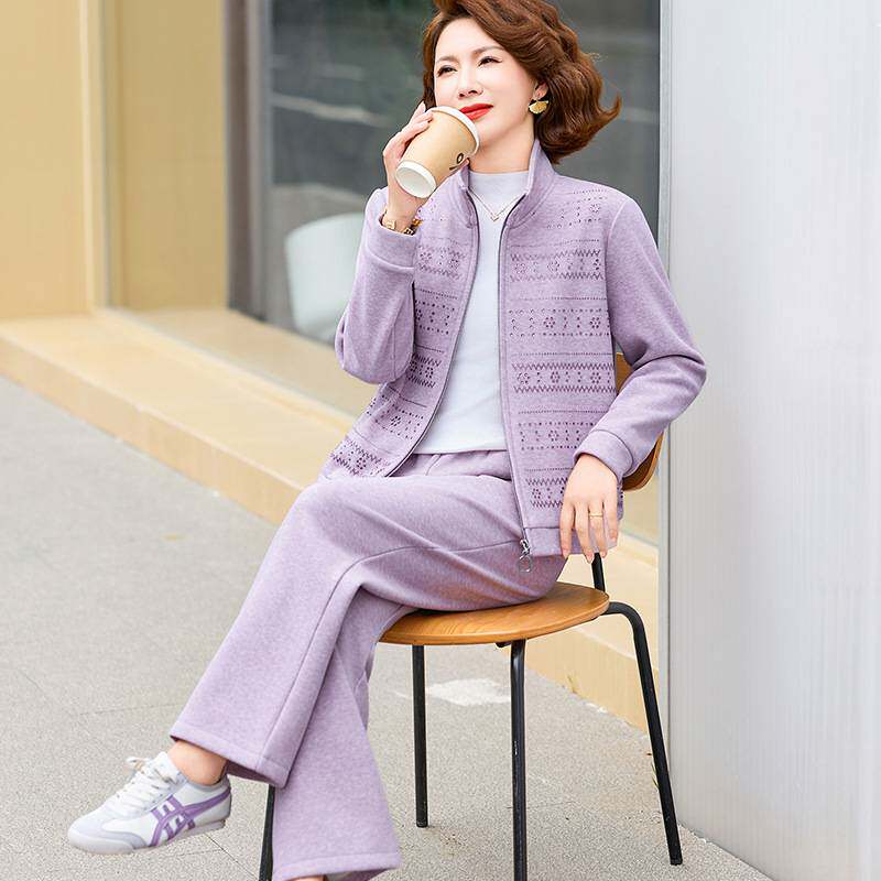 专柜官方运动服套装女妈妈冬装2026新款中老年秋冬外套加绒加厚保