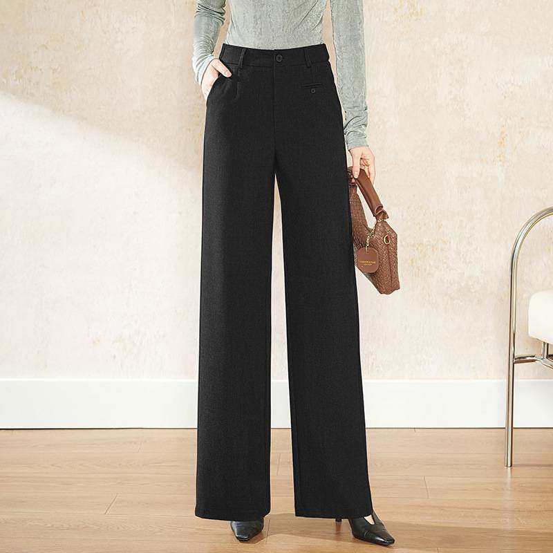 专柜品牌灰色阔腿裤女春秋季2026新款高腰垂感小个子显瘦直筒裤休