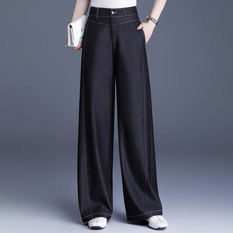 专柜品牌牛仔阔腿裤2026春夏宽松显瘦直筒裤垂感松紧腰女式休闲裤