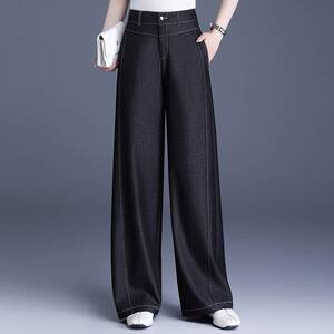 专柜品牌牛仔阔腿裤2026春夏宽松显瘦直筒裤垂感松紧腰女式休闲裤