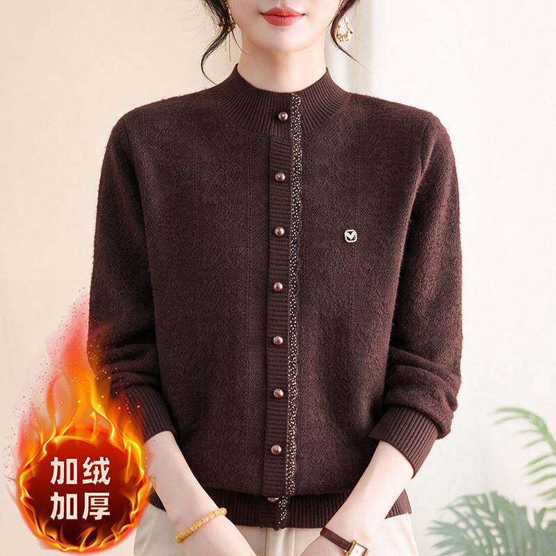 专柜官方时尚妈妈秋冬装半高领加绒毛衣2026新款中老年女一体绒加