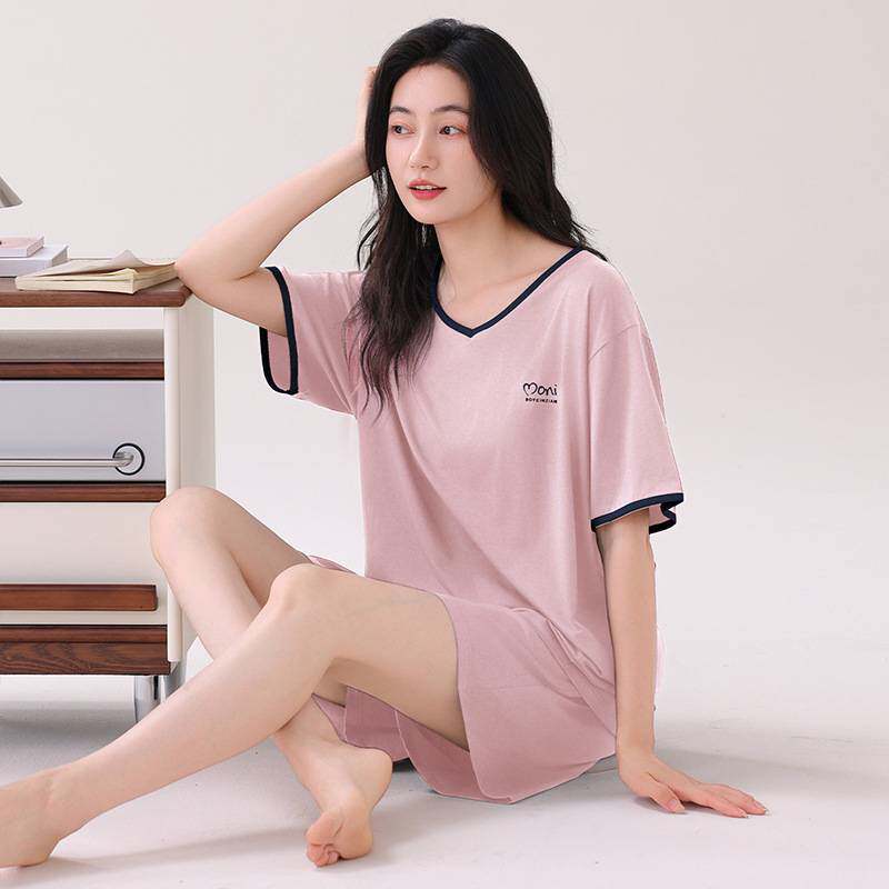 专柜官方睡衣女夏季莫代尔棉带胸垫防凹点短袖短裤薄款凉感宽松家