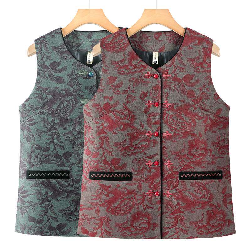 专柜品牌中老年人女春装马甲外套妈妈唐装背心洋气奶奶春秋坎肩老
