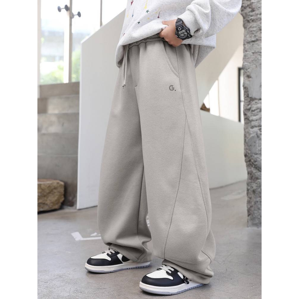 专柜品牌男童休闲裤2025秋季新款中大童纯色百搭直筒裤宽松阔腿洋