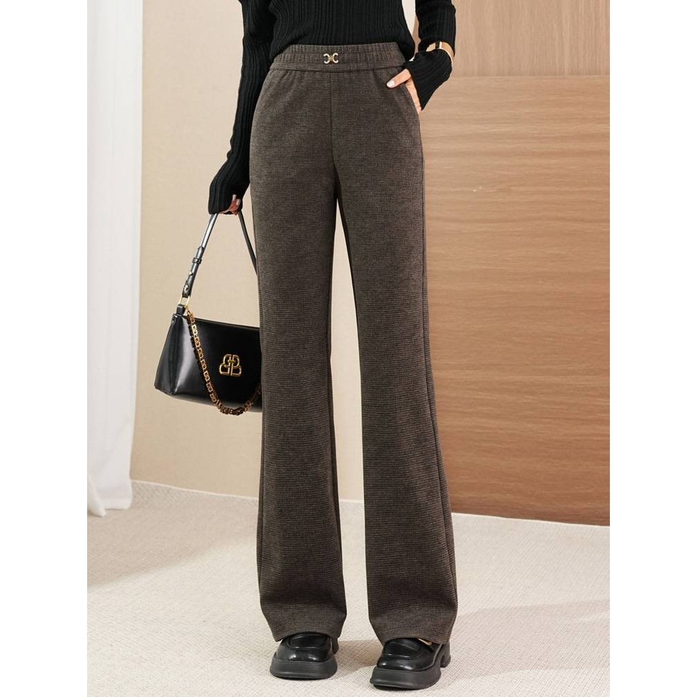 专柜品牌中年妈妈裤子女春秋装羊毛呢西装微喇裤新款洋气高腰加厚