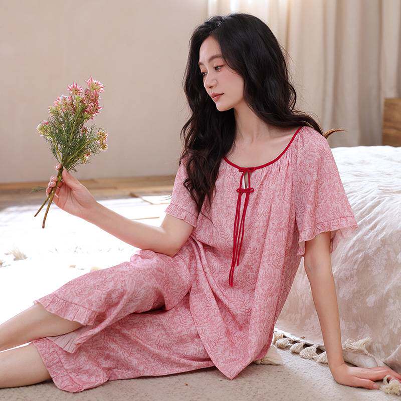 专柜官方莱赛尔睡衣女夏季薄款短袖七分裤套装中年妈妈柔软宽松大