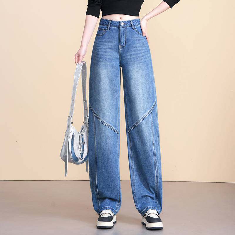 专柜品牌春季蓝色窄版牛仔弯刀裤女2026新款高腰镰刀裤宽松显瘦休
