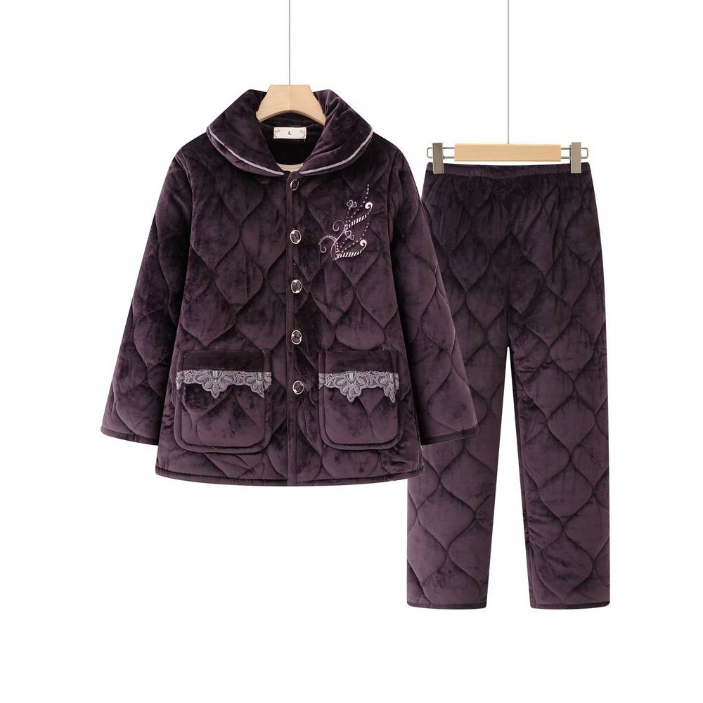 专柜品牌老年人冬装睡衣女妈妈珊瑚绒加绒加厚棉衣棉裤奶奶保暖套