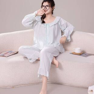 专柜品牌睡衣女士春秋季圆领长袖长裤女款简约高级感休闲可外穿家