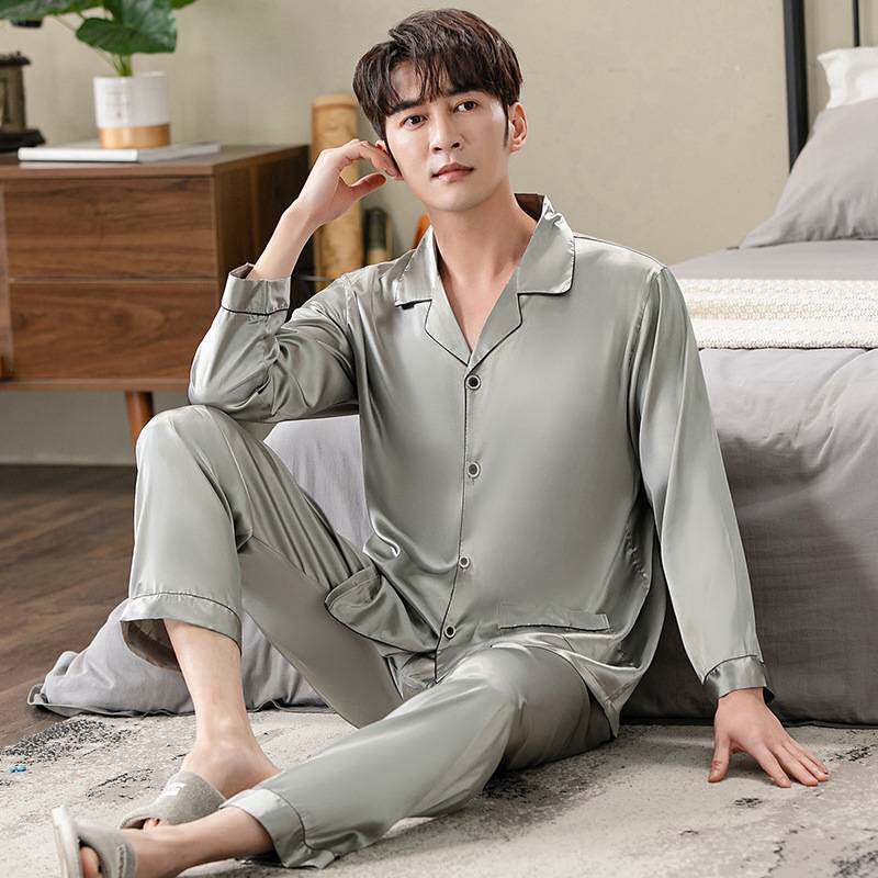 专柜品牌男士睡衣春秋季冰丝2026新款薄款长袖开衫仿真丝绸家居服