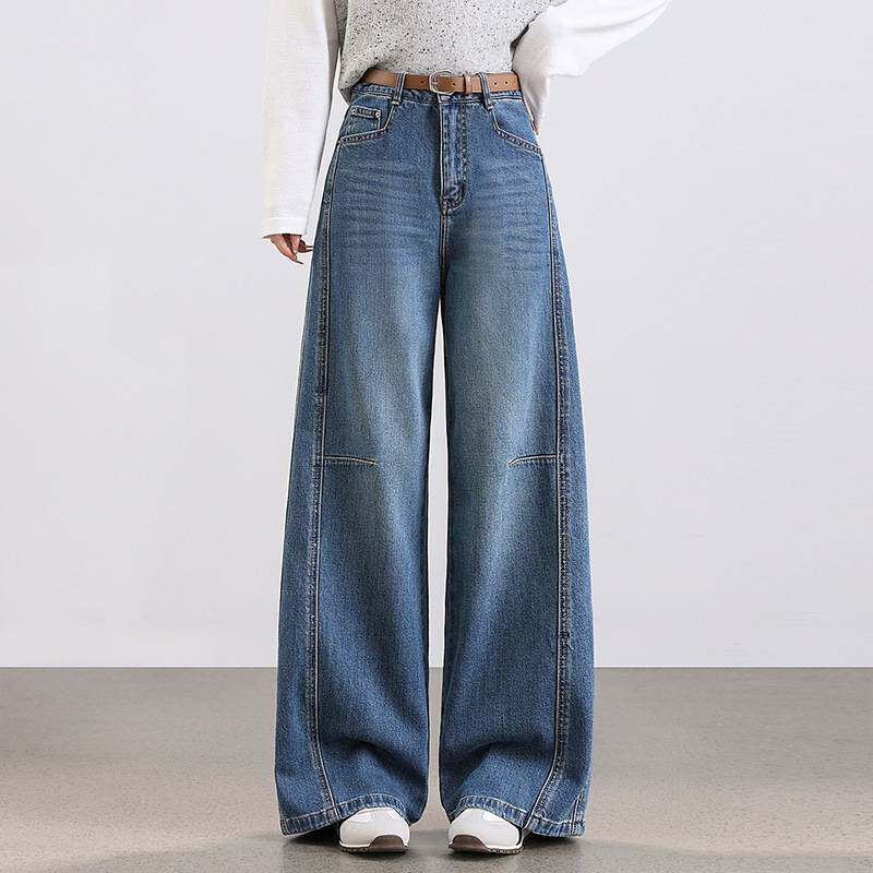 专柜品牌美式复古弯刀阔腿牛仔裤女春季2026新款宽松高腰显瘦镰刀