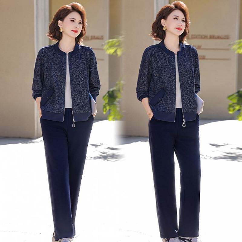专柜品牌妈妈端庄大气运动套装中老年女式春秋外套中年妇女上衣气