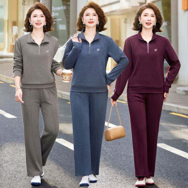 专柜品牌年轻妈妈春装运动套装时尚新款40中年两件套女洋气休闲运
