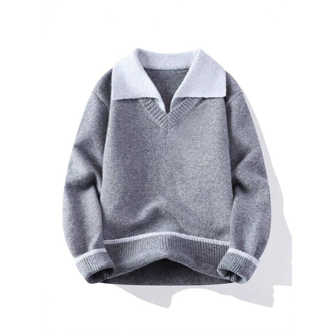 专柜品牌男士假两件翻领毛衣2025年秋冬新款男装青少年时尚休闲潮