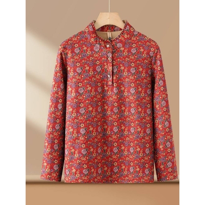 专柜品牌中老年人妈妈装套头秋冬季奶奶T恤女套装保暖加绒针织衫