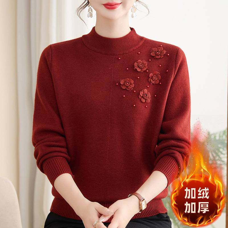 专柜品牌中老年女装冬季毛衣针织衫上衣2025新款妈妈秋冬装加绒加