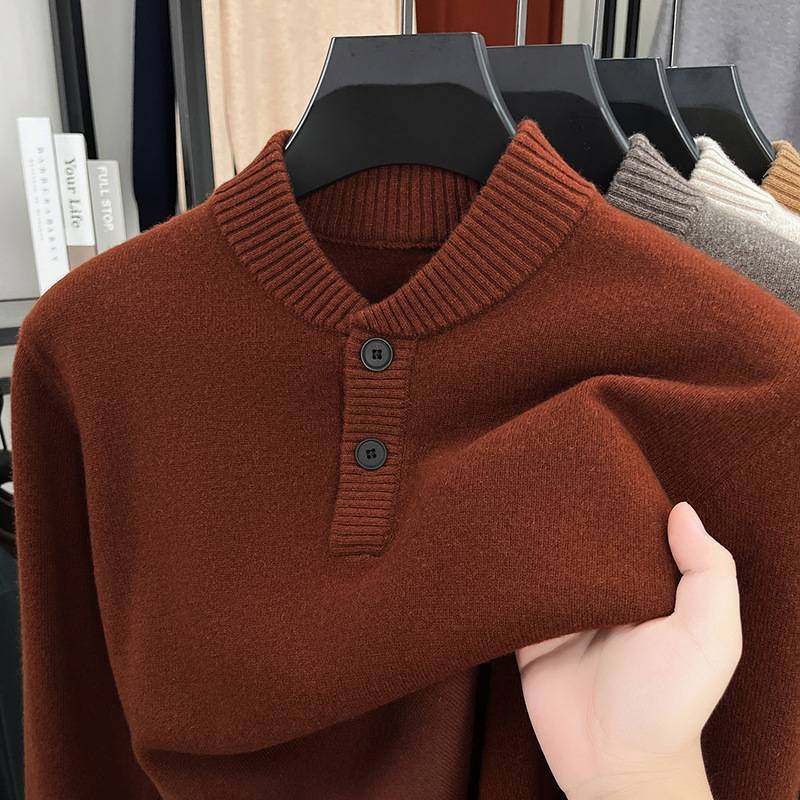 专柜品牌商务风男士新款羊毛衫秋冬季半开扣半高领长袖针织衫休闲