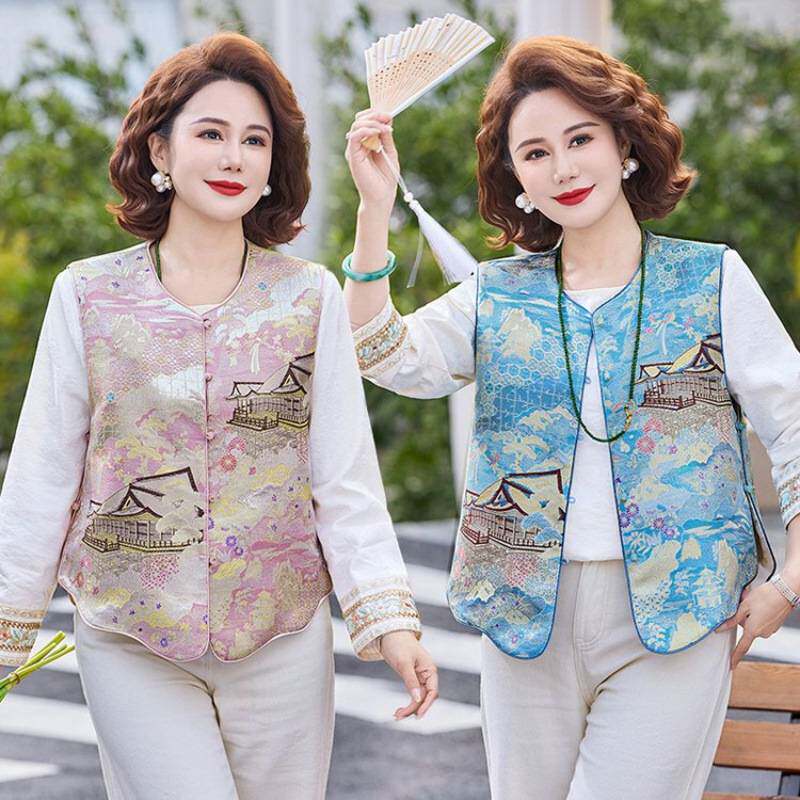 专柜品牌中老年女士国风马甲外套气质妈妈春秋装外穿坎肩背心宽松