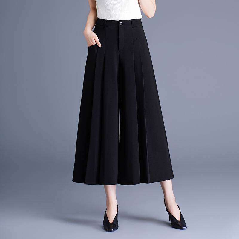专柜品牌黑色阔腿裤裙女2026春夏新款高腰垂感八分裤小个子显瘦宽