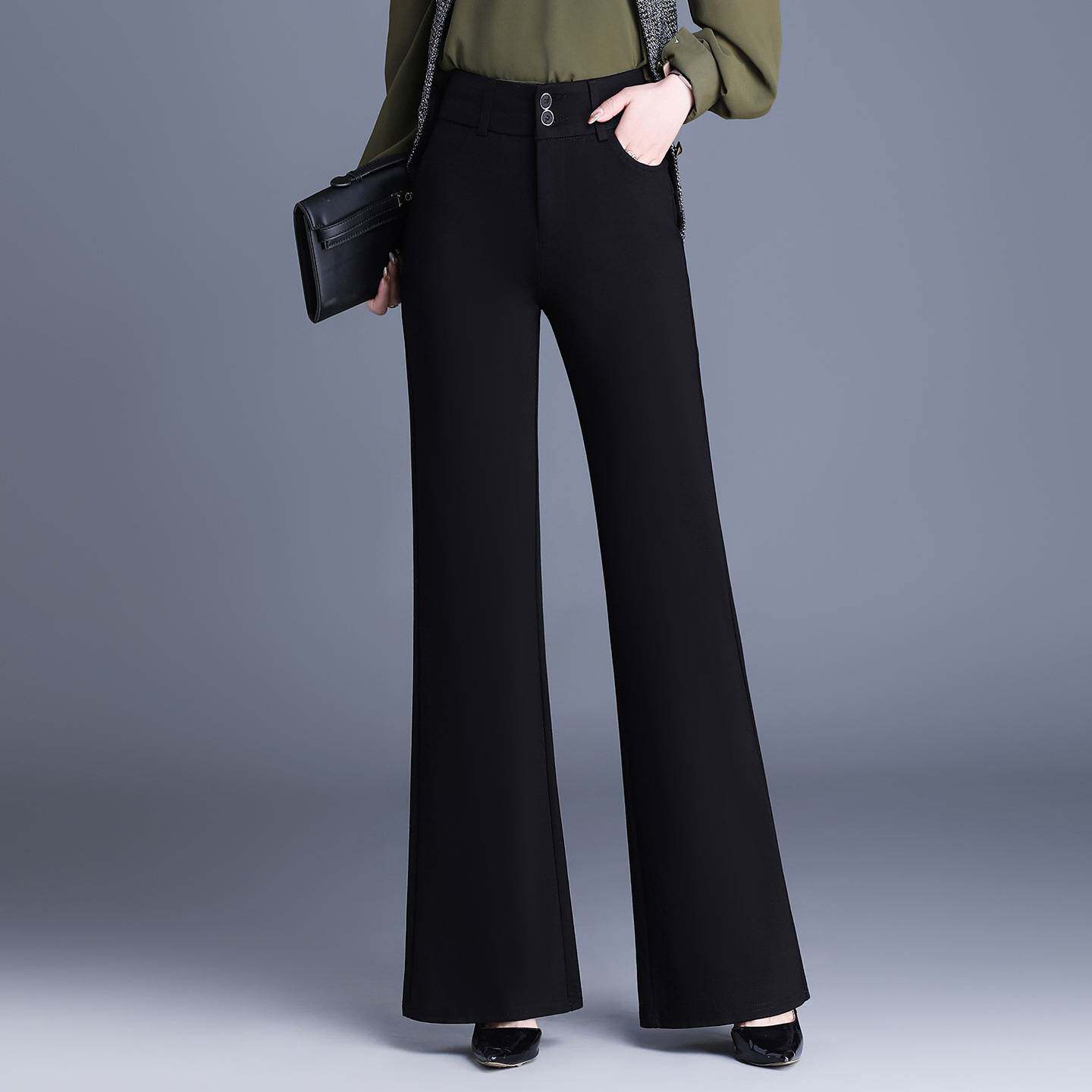 专柜品牌黑色高腰阔腿裤女2026春季新款宽松休闲直筒微喇裤大码长