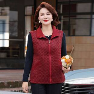 专柜品牌中老年妈妈春秋装时尚格子马甲百搭女士宽松显瘦外穿休闲