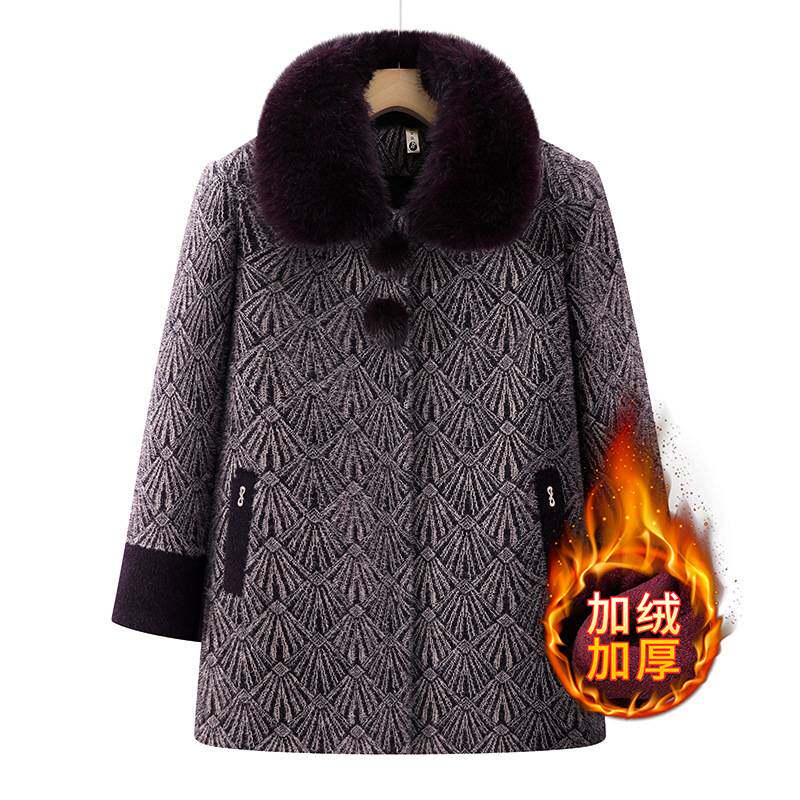 专柜官方中老年女款冬装带毛领宽松休闲外套老太太秋冬水貂绒加绒