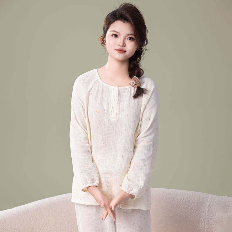 专柜品牌纯棉睡衣女春季长袖长裤印花少女时尚家居服舒适可外穿甜