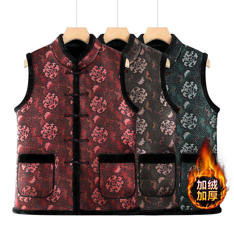 专柜品牌奶奶冬装加绒加厚马甲中老年人保暖背心女老太太冬季气质